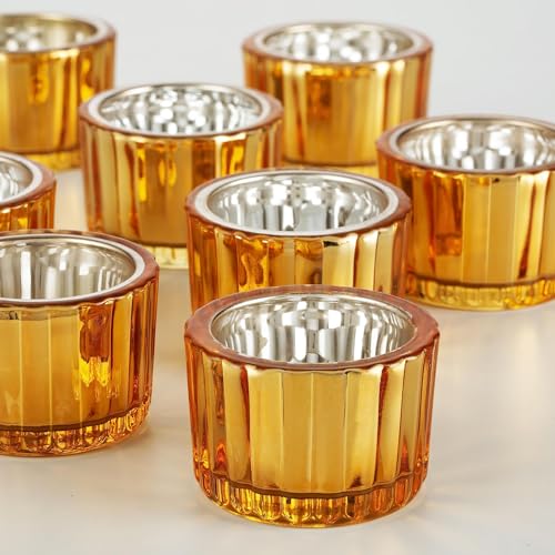 Teelichthalter Glas Gold Windlicht Set - Romadedi 24 Stück Teelichtgläser 5.5x3.8cm Teelichtglas Windlichter Tischdeko Weihnachten Hochzeit Desktop Wohnzimmer Geburtstag Deko von Romadedi