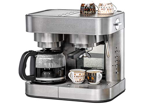 ROMMELSBACHER Kaffee/Espresso Center EKS 3010 - Filterkaffeemaschine, Glaskanne, Siebträger, Filtereinsatz für 1 bzw. 2 Tassen, Düse für Milchschaum/Heißwasser, programmierbare Tassenfüllmenge von Rommelsbacher