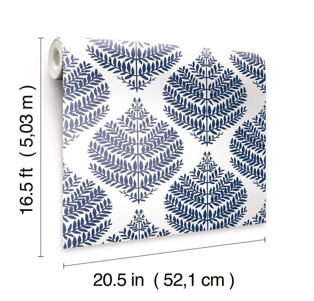 RoomMates Wandsticker PEEL & STICK Wallpaper - Hygge Farn Damast Blau von RoomMates