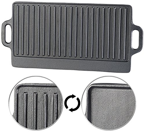 Rosenstein & Söhne Gussgrillplatte: Grillplatte aus Gusseisen, für Ofen, Herd & BBQ-Grill, 51 x 23,5 cm (Wendegrillplatte) von Rosenstein & Söhne