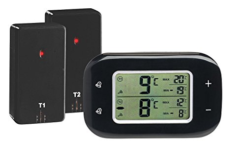 Rosenstein & Söhne Thermometer Kühlschrank: Digitales Kühl- & Gefrierschrank-Thermometer, 2 Funk-Sensoren, schwarz (Thermometer für Gefriertruhe, Kühl Gefrier Thermometer) von Rosenstein & Söhne