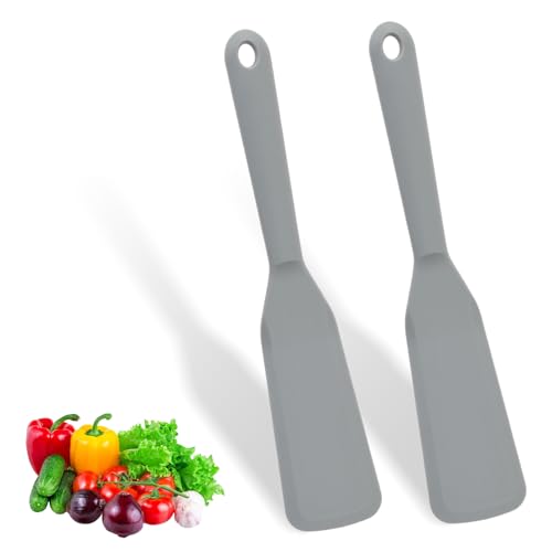 2 Stücke Silikon Pfannenwender Set, Antihaft-Spatel,Pfannenwender Silikon,Antihaft Silicone Spatula,Mini Espatula,Spatula Wende für Pfannkuchen, Omeletts, Burger, Pizza, Steak (Grau) von Roseyan