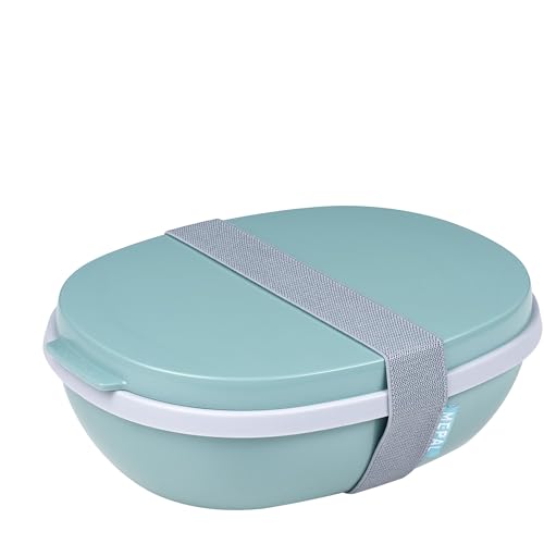 Mepal - Lunchbox Ellipse Duo - Meal Prep Box für Erwachsene & Salatbox zum Mitnehmen - Brotdose für ein gesundes Mittagessen - Ideal für Sandwiches & Salate - 825 ml + 600 ml - Nordic Green von Mepal