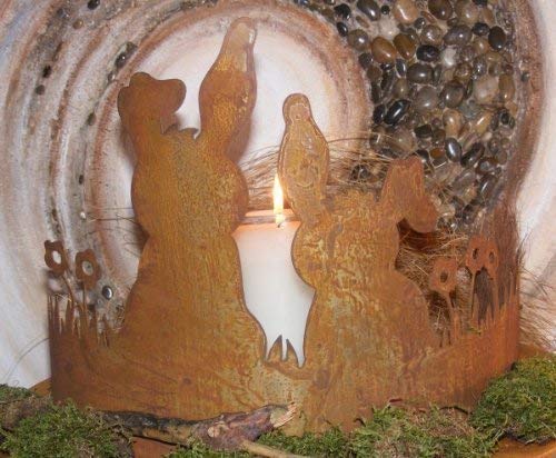 Rostikal Gartendeko Figuren Osterhase 27 cm hoch Osterdeko Tischdeko Rost Deko Frühling Hasen auf Wiese von Rostikal