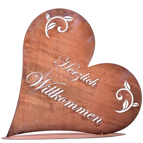 Rostikal Willkommensschild 45 x 42 cm Garten Rost Deko Schild Herzlich Willkommen von Rostikal