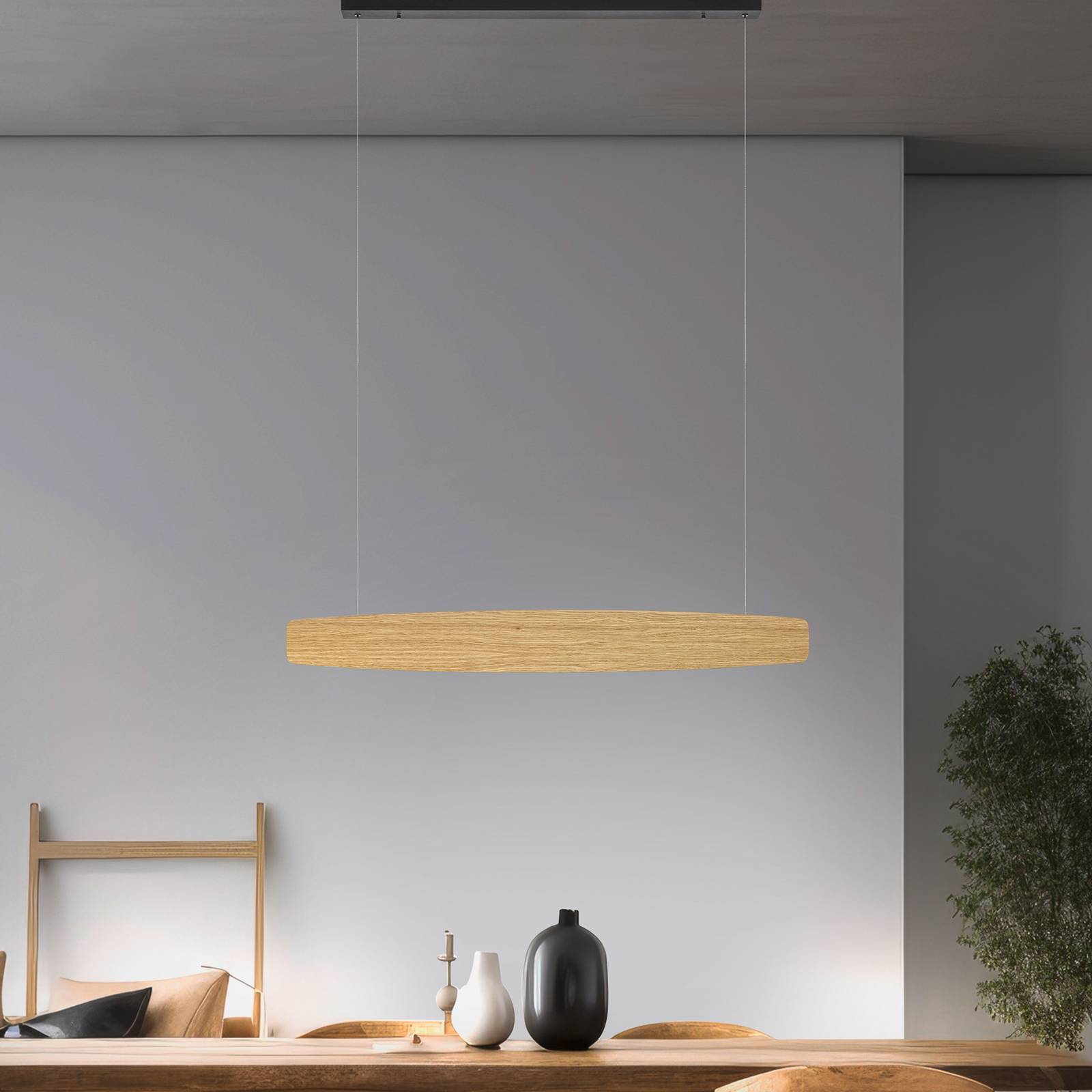 Quitani LED-Pendelleuchte Persida, Eiche, 98 cm von quitani