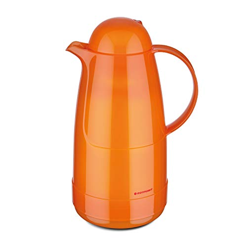 ROTPUNKT Isolierkanne 215 Christine 1,5 l | Zweifunktions-Drehverschluss | BPA Frei- gesundes Trinken | Made in Germany | Warm + Kalthaltung | Glaseinsatz | Glossy orange von ROTPUNKT
