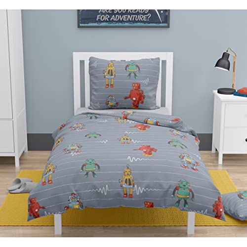 Home Linge Passion Roupillon RP70658 Vintage Toy Bettwäsche für Kinder, 100 % Baumwolle, Dunkelgrau, 140 x 200 cm von Home Linge Passion