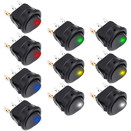 Rovtop 10 pcs Kippschalter 12v DC 20A Car Boot Truck Trailer Auto KFZ beleuchtet Runde Schalter Wippschalter Button mit 5 Farbe LED Dot beleuchtet von Rovtop