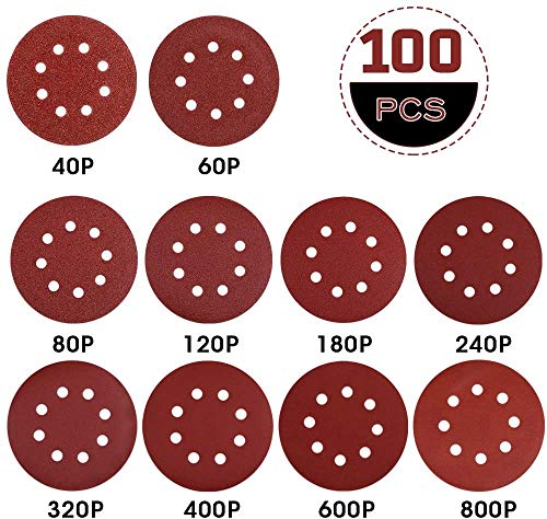 Rovtop Klett Schleifpapier 125mm klett für schleifscheiben Ø exzenterschleifer 100 pcs 40/60(10 Scheiben pro Körnung) 80/120/180/240(15 Scheiben pro Körnung)320/400/600/800 von Rovtop