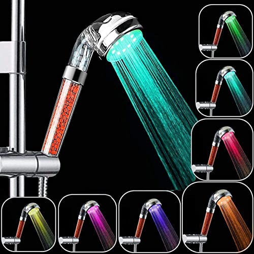 Rovtop Handbrause für Badezimmer, 7 Farben, LED-Handbrause, Hochdruck, wassersparend, Sprühflasche und Doppelfilter gegen Chlor von Rovtop