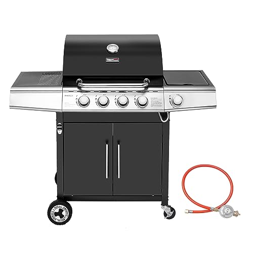 Royal Gourmet 4+1 Brenner Gasgrill Grillwagen mit automatischer Zündung,integriertem Thermometer und Unterschrank Edelstahl Brenner mit 14,5 kW Camping Gasgrill für Outdoor Barbecue Schwarz von Royal Gourmet