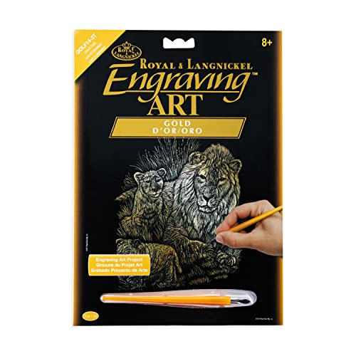 Royal & Langnickel GOLF14 - Engraving Art/Kratzbilder, DIN A4, Löwen mit Löwenjungen, gold von Royal & Langnickel