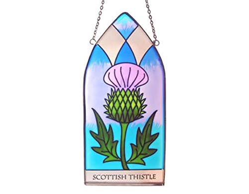 Royal Tara Gothic Glasmalerei | Irische Handbemalte Glasfensterscheibe | Sonnenfänger mit Schottische Distel Thistle von Royal Tara