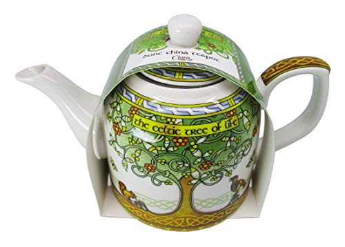 Royal Tara Irisch Porzellan Teekanne Tee Kanne Tea Pot Keltische Baum des Lebens Design | Teekessel aus New Bone China | H 12,5 cm B 20 cm Kapazität 0,65 lt von Royal Tara