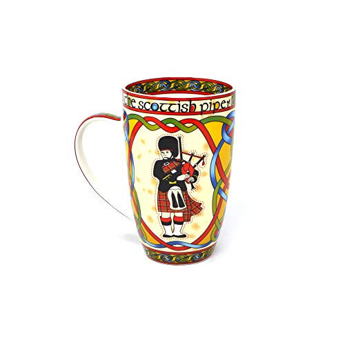 Royal Tara Schottland Piper Pfeifer Kaffee Tee Becher Tasse Keramik Bone China mit Schottisch Rot Keltische Knoten und Hochland Dudelsack Design von Royal Tara