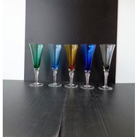 5 Farbige Kristallgläser Für Aperitifs Made in Italy Aus Den 1980Er Jahren, Höhe 19 cm, Fassungsvermögen 125 Ml von RoyalVintageItalia