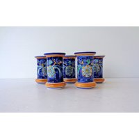 5 Keramikbecher, Für Schnaps, Von Vietri, Kampanien, Oder Kleine Kerzenhalter, Höhe 7, 8cm, Fassungsvermögen 75Ml von RoyalVintageItalia