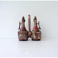 Antik, Für Öl Und Essig Keramik Cruet, Vollständig, Handbemalt, San Marino Souvenirs Sammlerstück, Gesamtgewicht 719Gr von RoyalVintageItalia