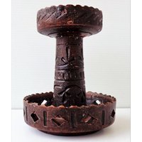 Deruta Kerzenhalter Aus Keramik, Handgefertigt, Sehr Alt, Höhe 12, 5cm, Sockeldurchmesser 10cm von RoyalVintageItalia