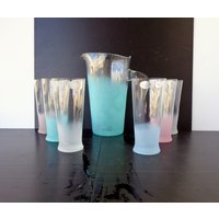 Getränke Set. Krug Plus 6 Gläser, in Milchglas, Made Italy, Fassungsvermögen 1350Ml, Glas 350Ml von RoyalVintageItalia