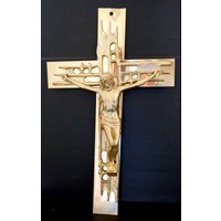 Metall Kruzifix, 24K Gold Getaucht, Vintage Italien 1970Er Jahre, Länge 40cm, Breite 24cm, Gewicht 1Kg von RoyalVintageItalia
