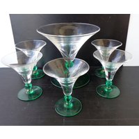 Set 5 Gläser Für Aperitif Plus Ein Großes Kristallglas Mit Smaragdgrüner Basis Vintage Fassungsvermögen 200 Ml Glas 750 von RoyalVintageItalia