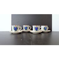 Set Von 4 Tassen Und Untertassen Für Kaffee Handbemalt in Keramik Campana Fassungsvermögen 60 Ml Made Italy von RoyalVintageItalia