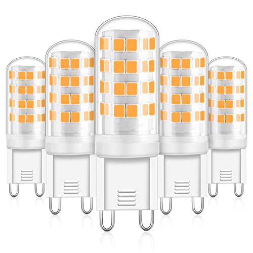 RuLEDne G9 LED Lampen 5W 6W 500LM 3000K Warmweiß 52 x 2835SMD LED statt 50W Halogenlampen G9 LED Birne Leuchtmittel Glühbirnen AC100-240V, Kein Flackern, Nicht Dimmbar 5W LED G9 Leuchtmittel, 5er Pack von RuLEDne