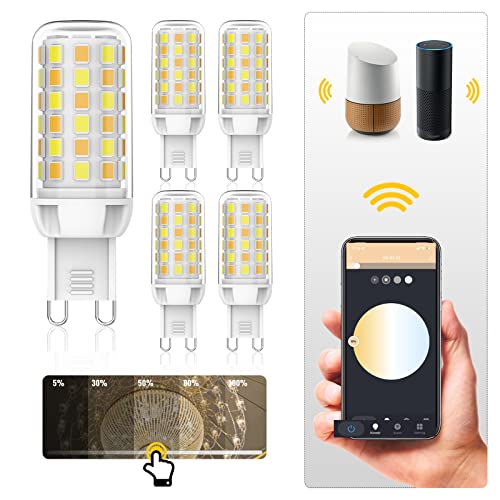 RuLEDne G9 LED Light Bulb Dimmable Smart LED G9 Bulb Compatible with Alexa Echo Google Home SmartThings 4W 350 Lumen LED Bulb Replacement 40W G9 Halogen Bulb Voice Control WiFi Smart G9 5er Pack von RuLEDne