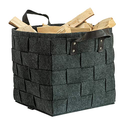 Rubberneck Filztasche mit Kunstleder Tragegriffen für Holz, Zeitungen, Kaminholz, 33 x 33 x 35 cm, Dunkelgrau von Rubberneck