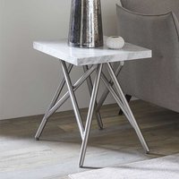 Beitisch mit weißer Marmorplatte Vierfußgestell aus Edelstahl von Rubin Möbel