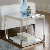 Design Beistelltisch Transparent und Weiß Edelstahl und Glas von Rubin Möbel