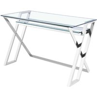 Design Schreibtisch aus Edelstahl Chromfarben Glasplatte von Rubin Möbel