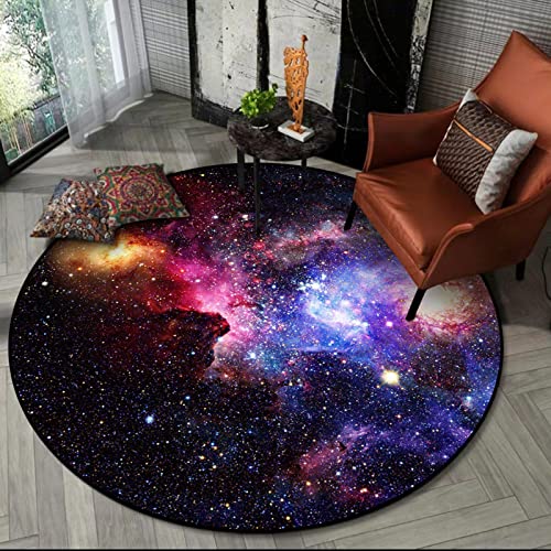 Rund rutschfest Waschbar Flächen Weich Teppich Mode cool rosa lila kosmischer Sternenhimmel fürs Wohnzimmer, Flur, Schlafzimmer, Kinderzimmer, Babyzimmer ø 140 cm von Rug-QJDDUP