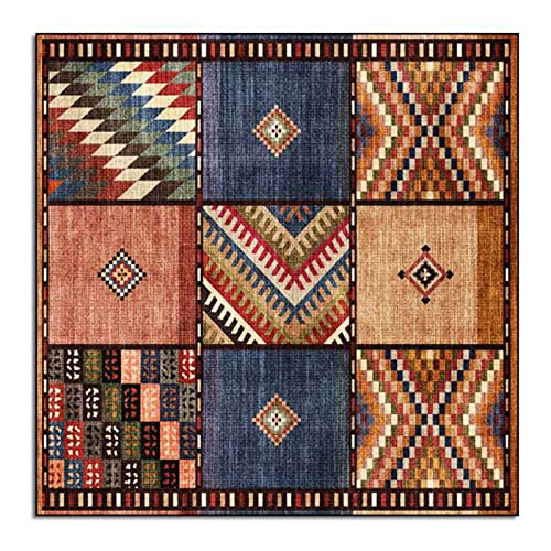 Rururug Quadratisch Teppich Kurzflor Orientalisch Teppichläufer Flur Korridor Wohnung Dekoration rutschfest Waschbar Teppiche, Braunes Mehrfarben-Patchwork,Square 100 x 100 cm von Rururug