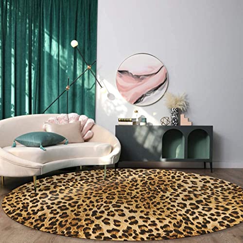 Runden Teppiche Weich Groß rutschfest Waschbar Teppich Leopard-Druck-Wildtier-Haut für Wohnzimmer Kinderteppiche Flauschige Runden Groß Schutzmatten ø 160CM von Rururug