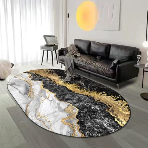 Rururug Teppich Oval 200 x 300 cm Home Office Esszimmer Wohnzimmer Schlafzimmer Küche Konferenzraum Kurzflor Teppiche, Schwarzgold abstrakt, Oval 200 x 300 cm von Rururug