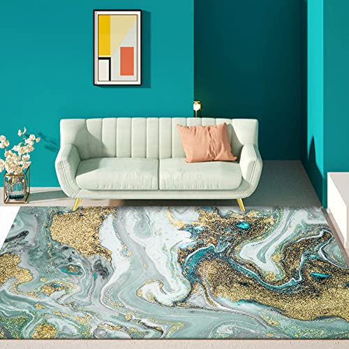 Rururug Teppich Rechteckig Anti-Rutsch Home Office Esszimmer Wohnzimmer Schlafzimmer Küche Konferenzraum Kurzflor Teppiche,modernes Design Meerwasser blau grün Gold Rectangular 200 x 300 cm von Rururug