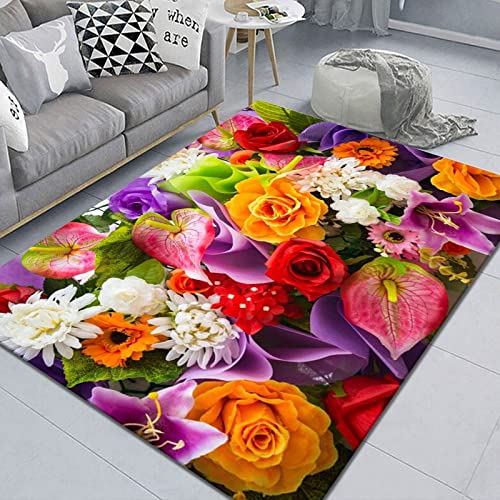 Wohnzimmer Teppich groß rutschfest Schlafzimmer Küche Teppich abstrakte Bunte orange Blume Modern Designer Kurzflor Teppich 70 x 110 cm von Rururug