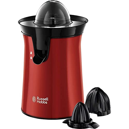 Russell Hobbs Orangenpresse & Zitruspresse elektrisch [links-& rechtsrotierend, 2 Presskegel für Zitronen/Orangen] Rot (Tropf-Stopp-Funktion, spülmaschinenfest, BPA-frei) Saftpresse 26010-56 von Russell Hobbs