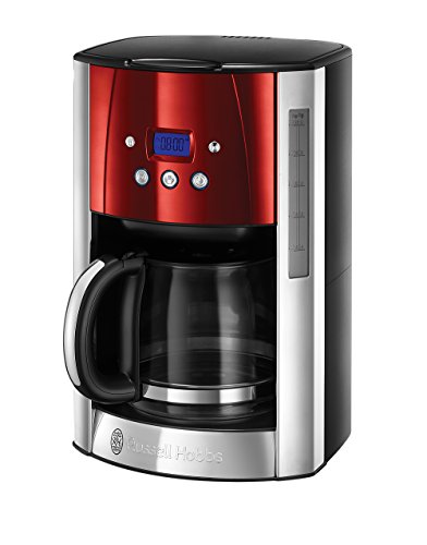 Russell Hobbs Kaffeemaschine [Digitaler Timer, Brausekopf für optimale Extraktion&Aroma] Luna Rot (max 12 Tassen, 1,5l Glaskanne, Warmhalteplatte, 1000W) Filterkaffeemaschine 23240-56 von Russell Hobbs
