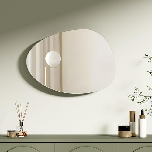 S'AFIELINA Spiegel Rund Asymmetrischer Spiegel Maße 45 x 60 cm Wandspiegel mit Vier Aufhängelöchern für Badezimmer Schlafzimmer Wohnzimmer Flur Wanddekoration von S'AFIELINA