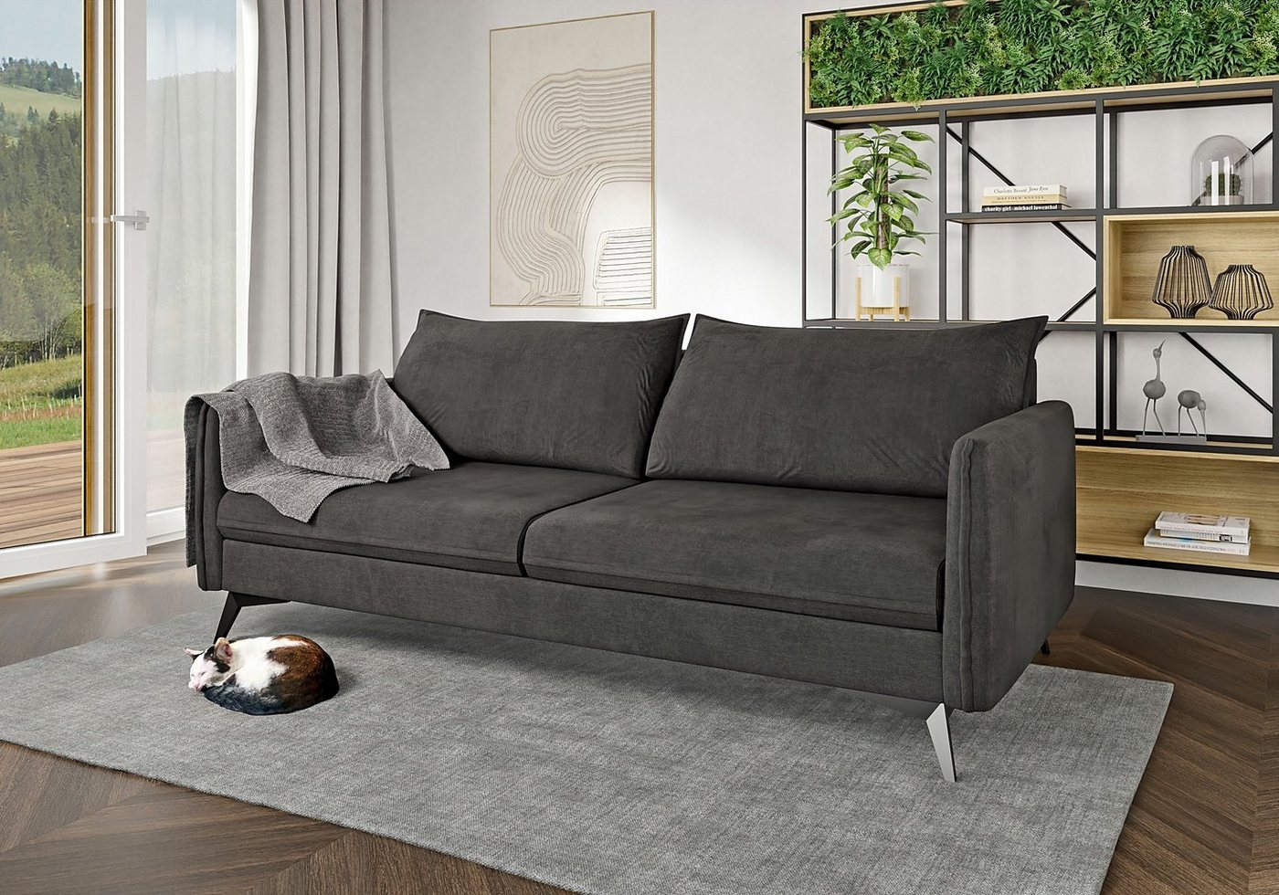 S-Style Möbel 3-Sitzer Modernes Sofa Azalea mit Schwarz Metall Füßen, mit Wellenfederung von S-Style Möbel