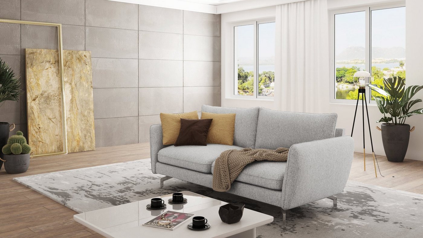 S-Style Möbel 3-Sitzer Modernes Sofa Benita mit Silber Metall Füßen, mit Wellenfederung von S-Style Möbel