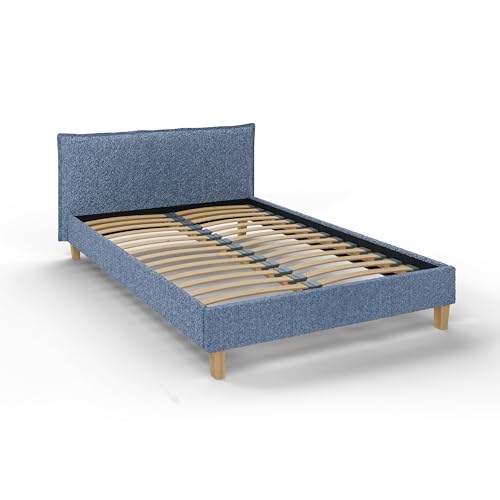 S-Style Möbel Bett 160x200 Polsterbett Für Schlafzimmer Doppelbett Mit Lattenrost Stoff-Bettrahmen Kopfteil Holzfüßen Blau von S-Style Möbel