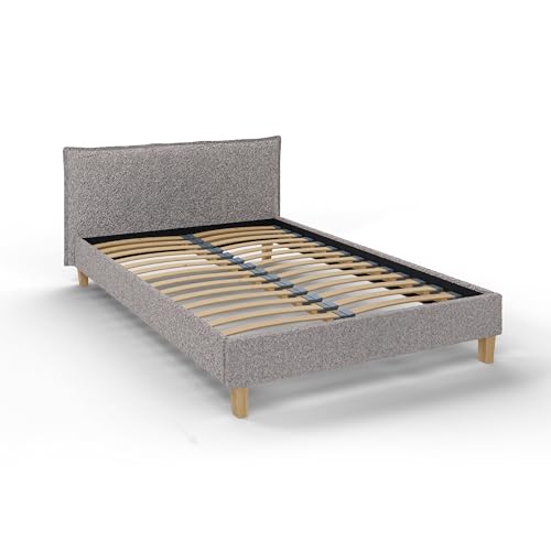 S-Style Möbel Bett 200x200 Polsterbett Für Schlafzimmer Doppelbett Mit Lattenrost Stoff-Bettrahmen Kopfteil Holzfüßen Grau von S-Style Möbel