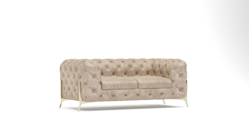 S-Style Möbel Casero Sofa 2-Sitzer Chesterfield-Sofa für Wohnzimmer Freistehende Polster Sofas & Couches Couchgarnitur Mit Goldenen Metallfüßen Beige 185 x 100 x 75 cm von S-Style Möbel