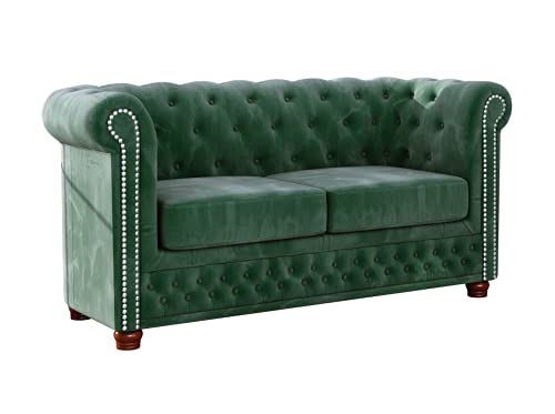 S-Style Möbel Harwell Sofa 2-Sitzer Chesterfield-Sofa für Wohnzimmer Lounge Couch mit verchromten Füßen Möbel Freistehende Polster Sofas & Couches Couchgarnitur Flaschengrün 148 x 86 x 72 cm von S-Style Möbel