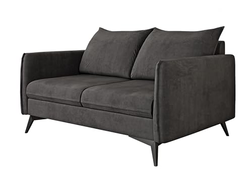 S-Style Möbel Nina Sofa 2-Sitzer Sofa für Wohnzimmer Couch Freistehende Polster Sofas & Couches Couchgarnitur Mit Schwarzen Metallfüßen Graphit 138 x 91 x 86 cm von S-Style Möbel